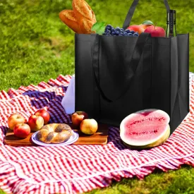 Non-Woven Black And  Gray Simple Foldable Portable Eco-Friendly Large Capacity Reusable Grocery Duty Shopping Bags Totes Handbag