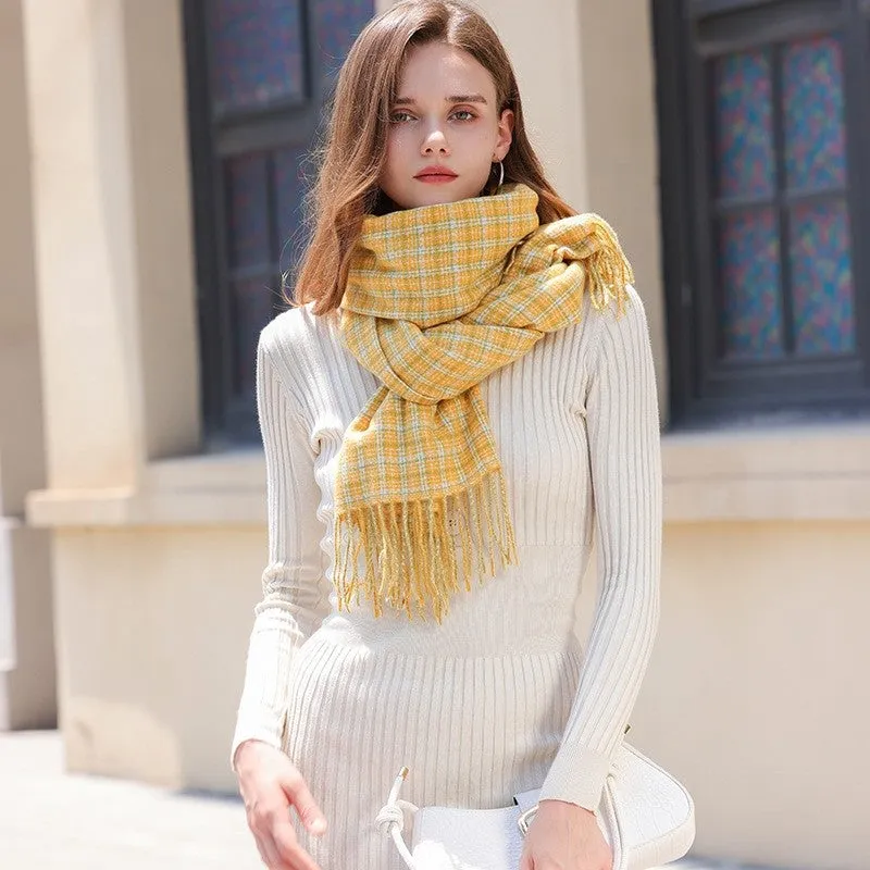 Plaid Tassel Imitation Cashmere Thickened Winter Warm Scarf