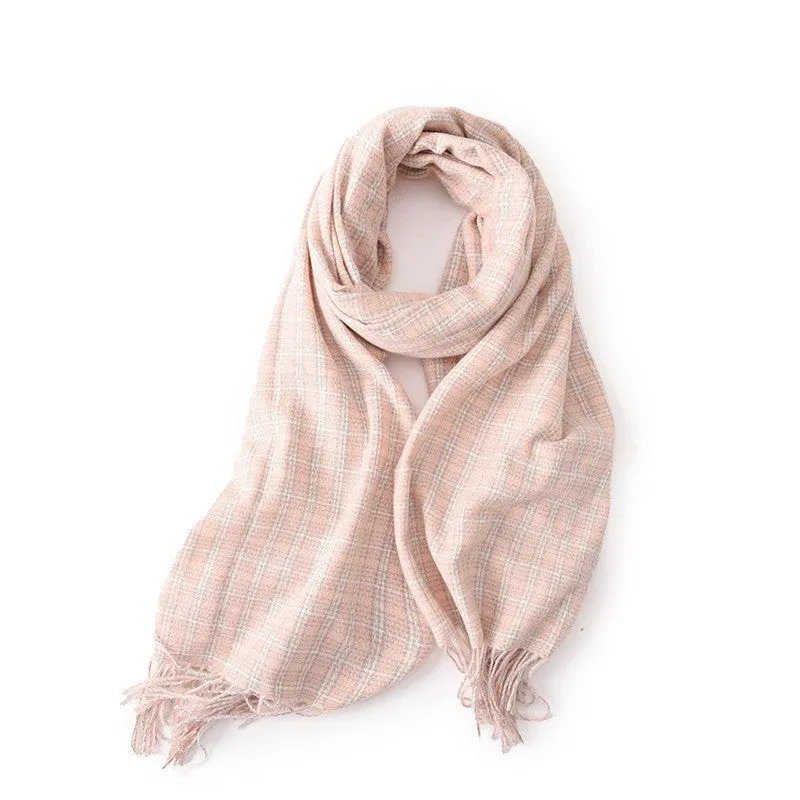 Plaid Tassel Imitation Cashmere Thickened Winter Warm Scarf