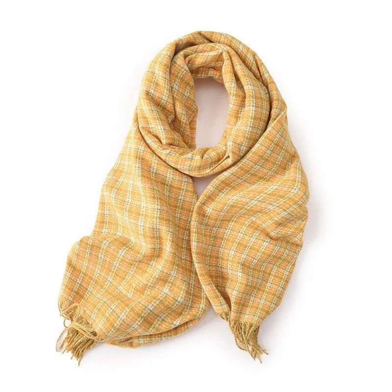 Plaid Tassel Imitation Cashmere Thickened Winter Warm Scarf