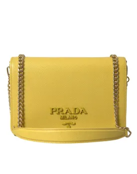 Prada Yellow Saffiano Leather Shoulder Bag