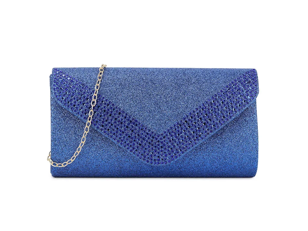 Royal Blue Crystal Diamante Evening Clutch Bag