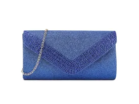 Royal Blue Crystal Diamante Evening Clutch Bag