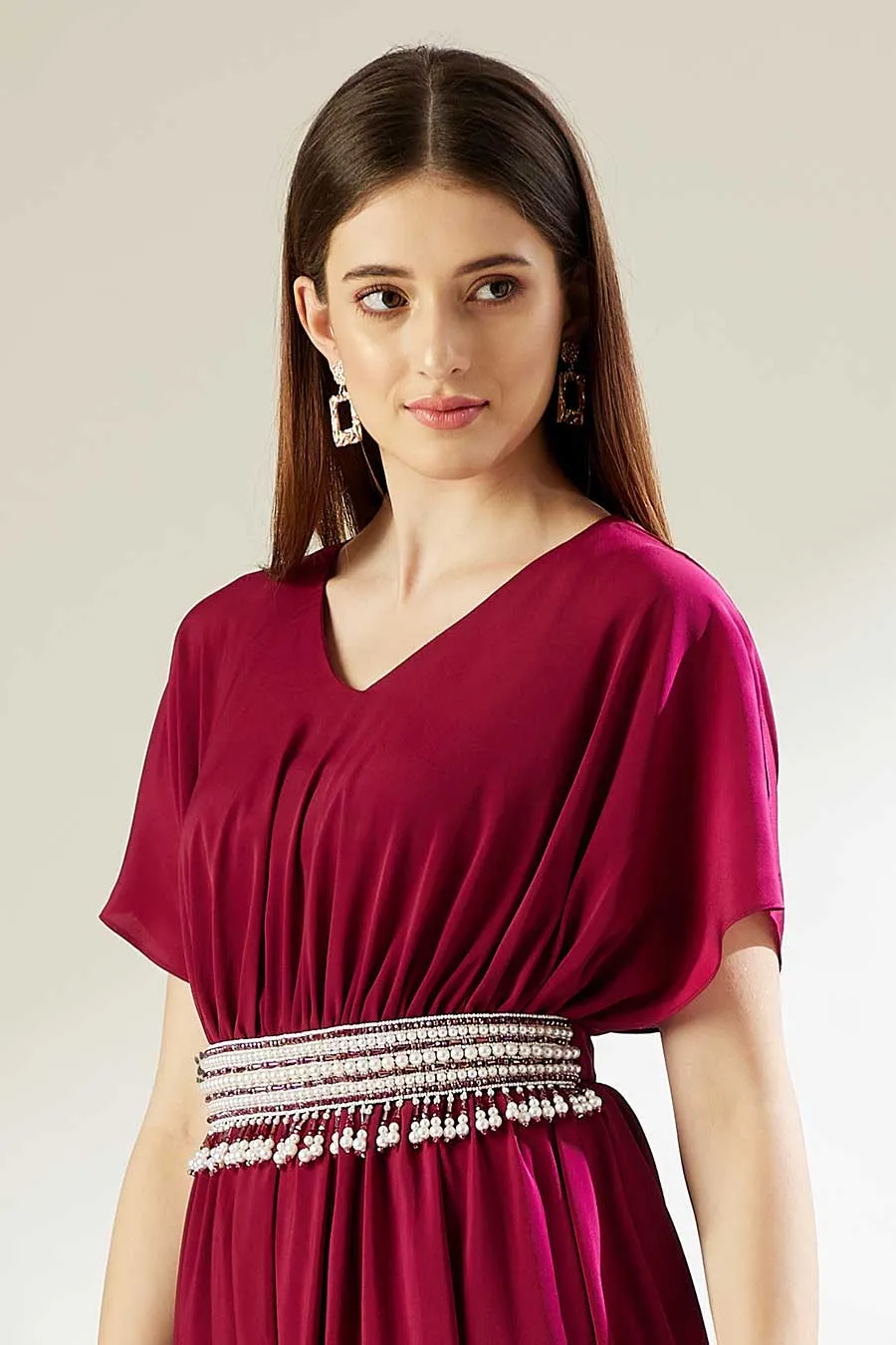 Ruby Bead & Pearl Hand Embroidered Belt