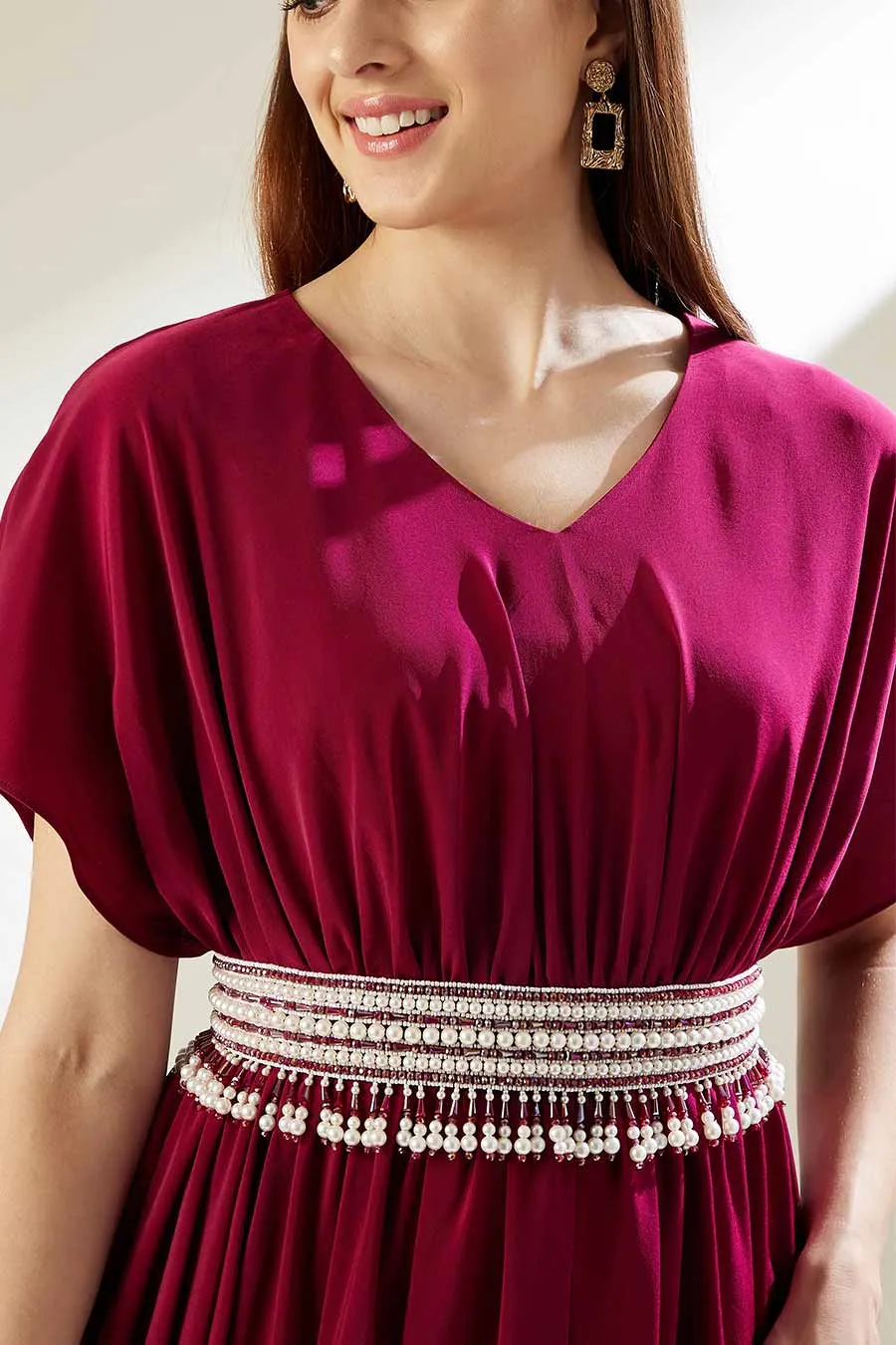 Ruby Bead & Pearl Hand Embroidered Belt