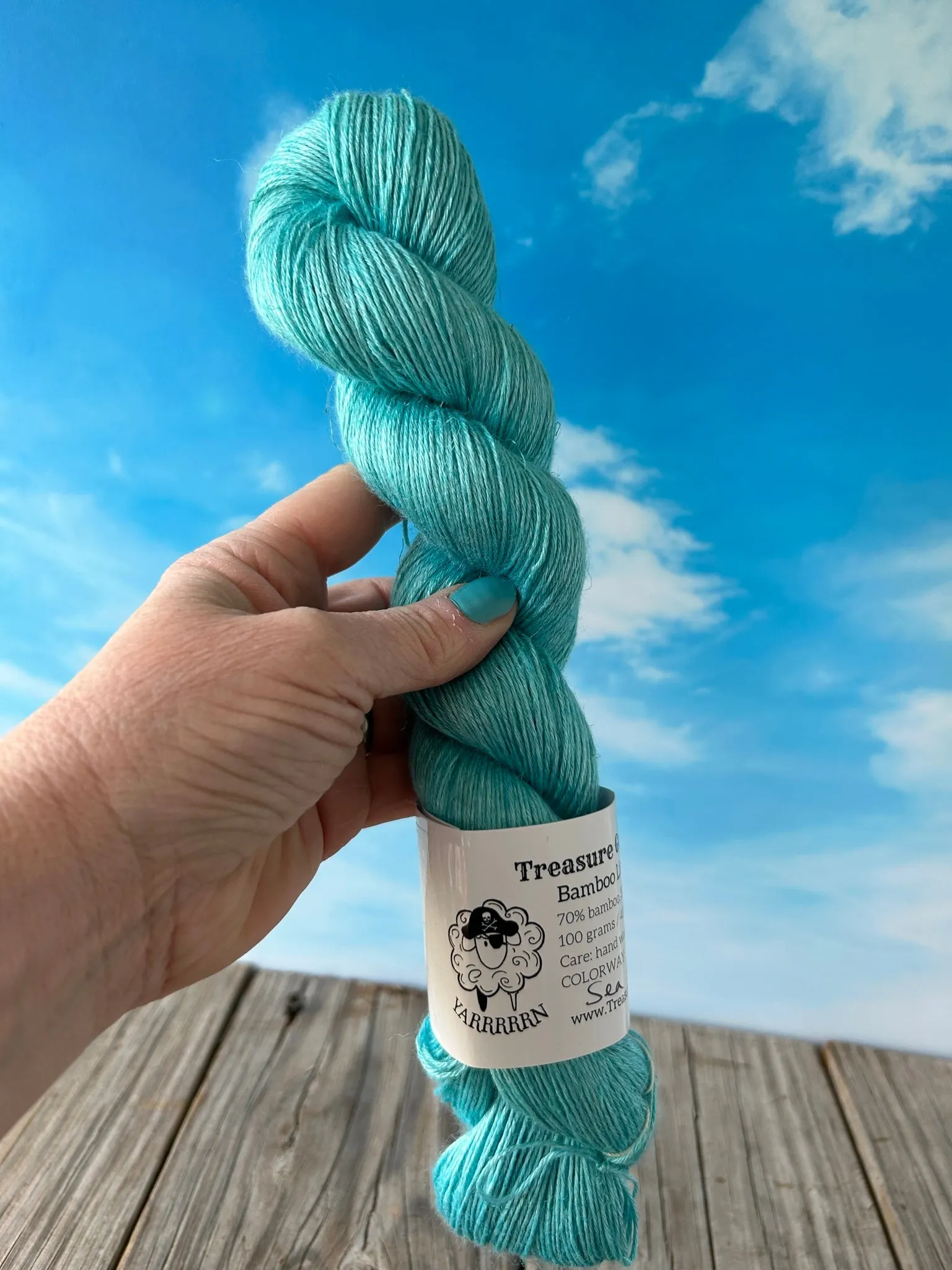Sea Glass, Light Teal Bamboo Linen Treasures Yarn, Fingering Weight Yarn