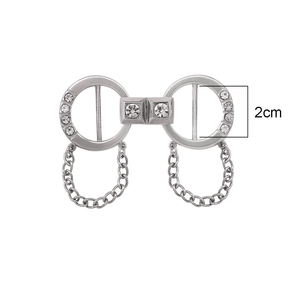 Shiny Silver Chrome Finish Chain & Diamond Accent Clasp Buckle