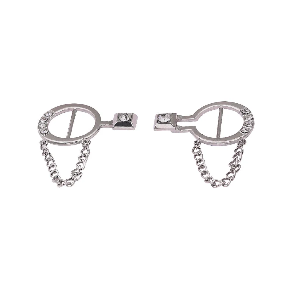Shiny Silver Chrome Finish Chain & Diamond Accent Clasp Buckle