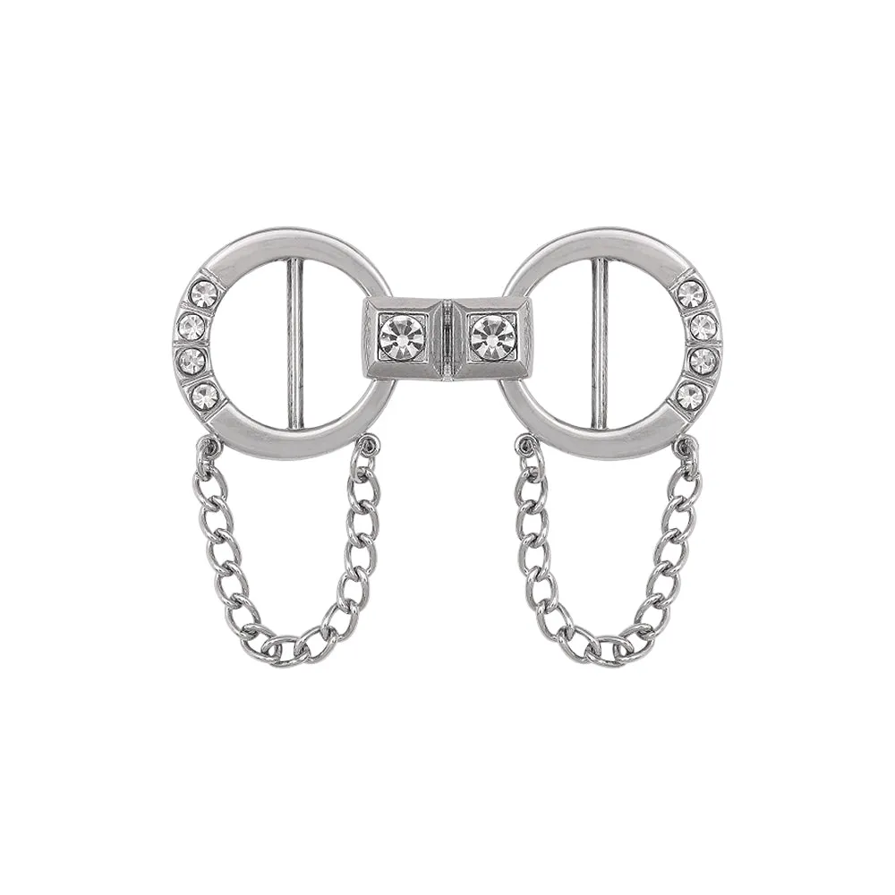 Shiny Silver Chrome Finish Chain & Diamond Accent Clasp Buckle
