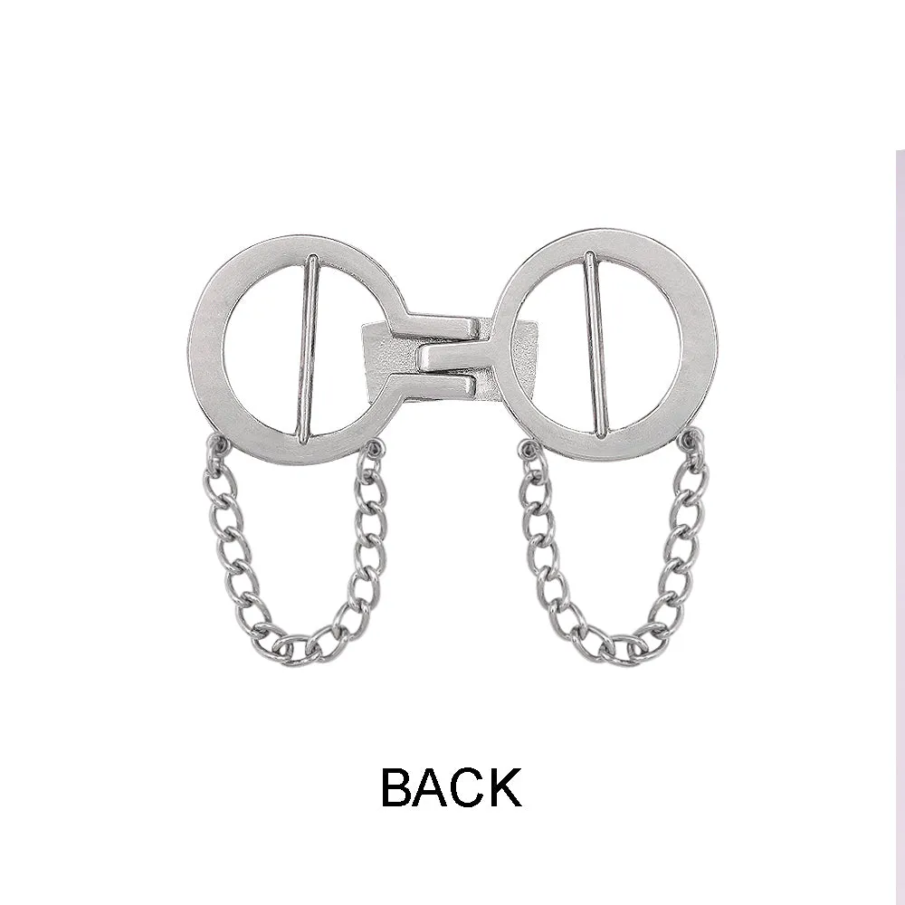 Shiny Silver Chrome Finish Chain & Diamond Accent Clasp Buckle