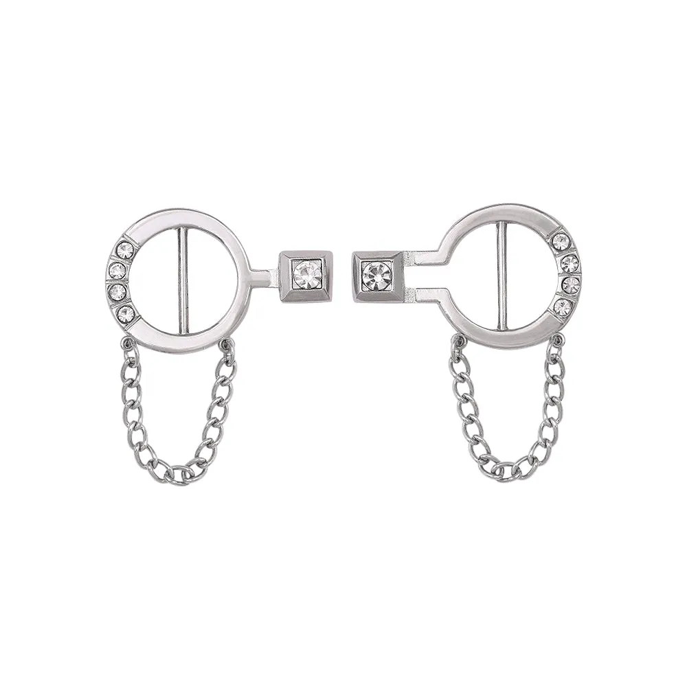 Shiny Silver Chrome Finish Chain & Diamond Accent Clasp Buckle
