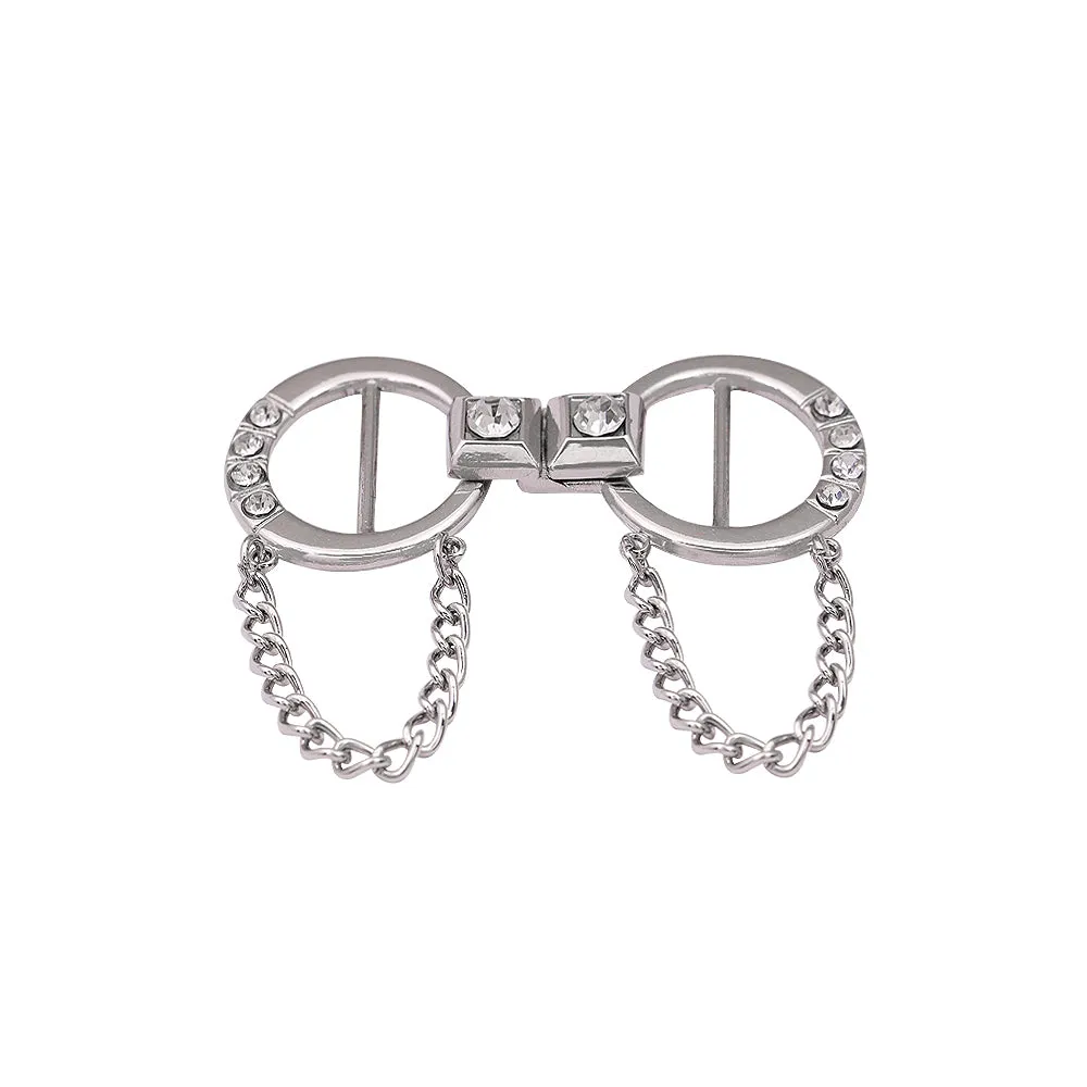 Shiny Silver Chrome Finish Chain & Diamond Accent Clasp Buckle
