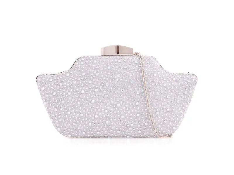 Silver Crystal Diamante Evening Clutch Bag