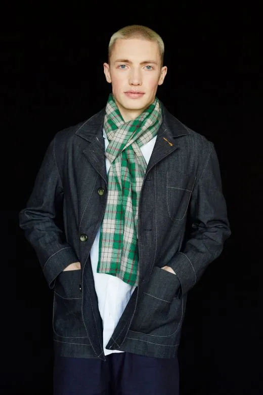 The STABLE Irish Linen Scarf - Green Check