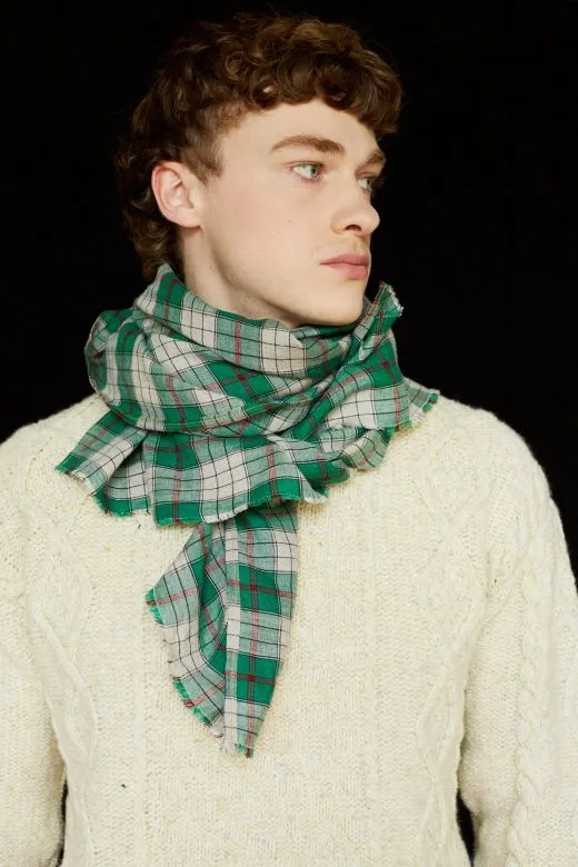 The STABLE Irish Linen Scarf - Green Check