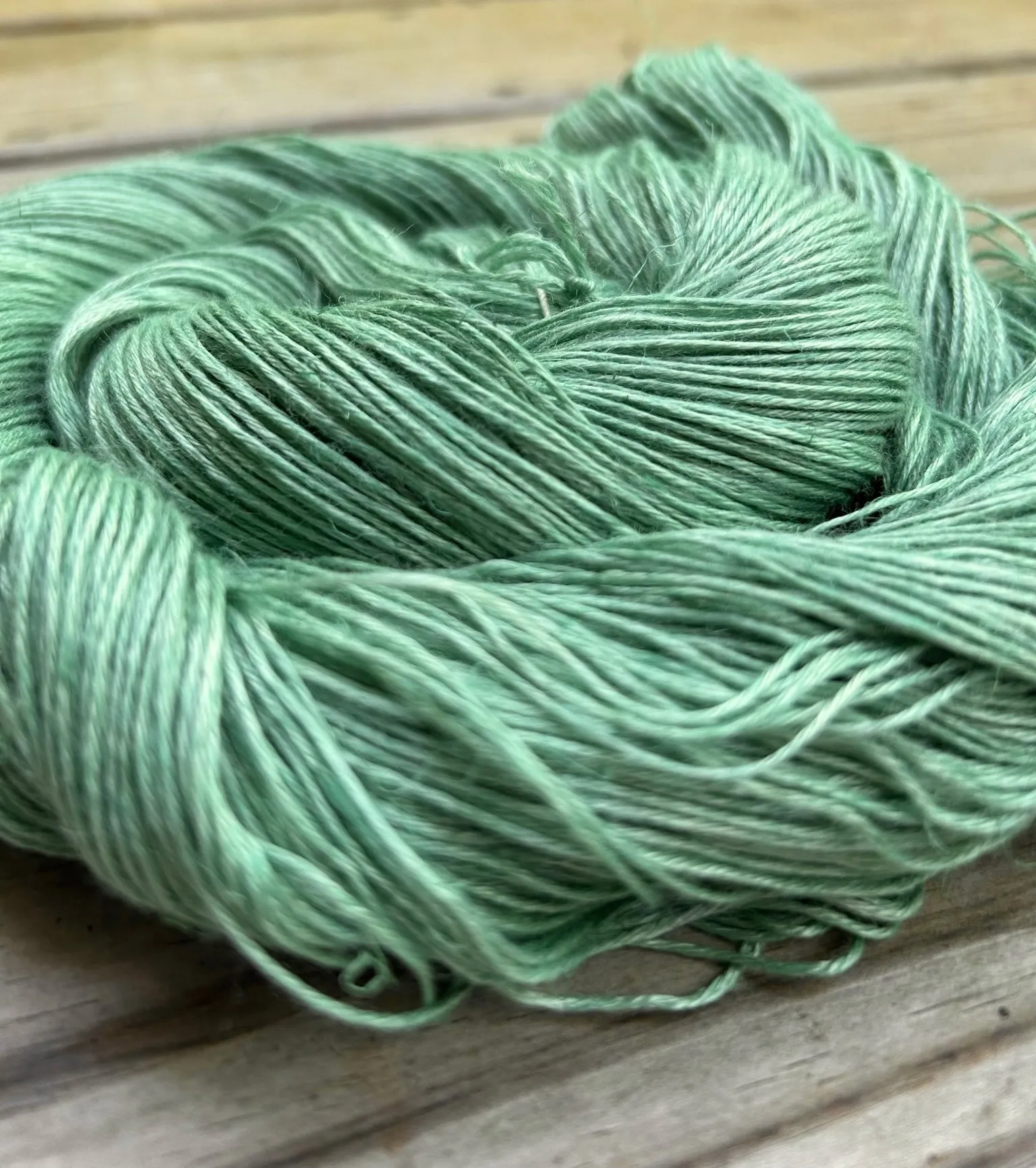 Turtle Bay, Spring Green Bamboo Linen Treasures Yarn, Fingering Weight Yarn