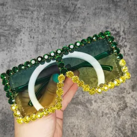 Women's Luxury UV400 Crystal Rhinestone Bling Gradient Shade Sunglasses