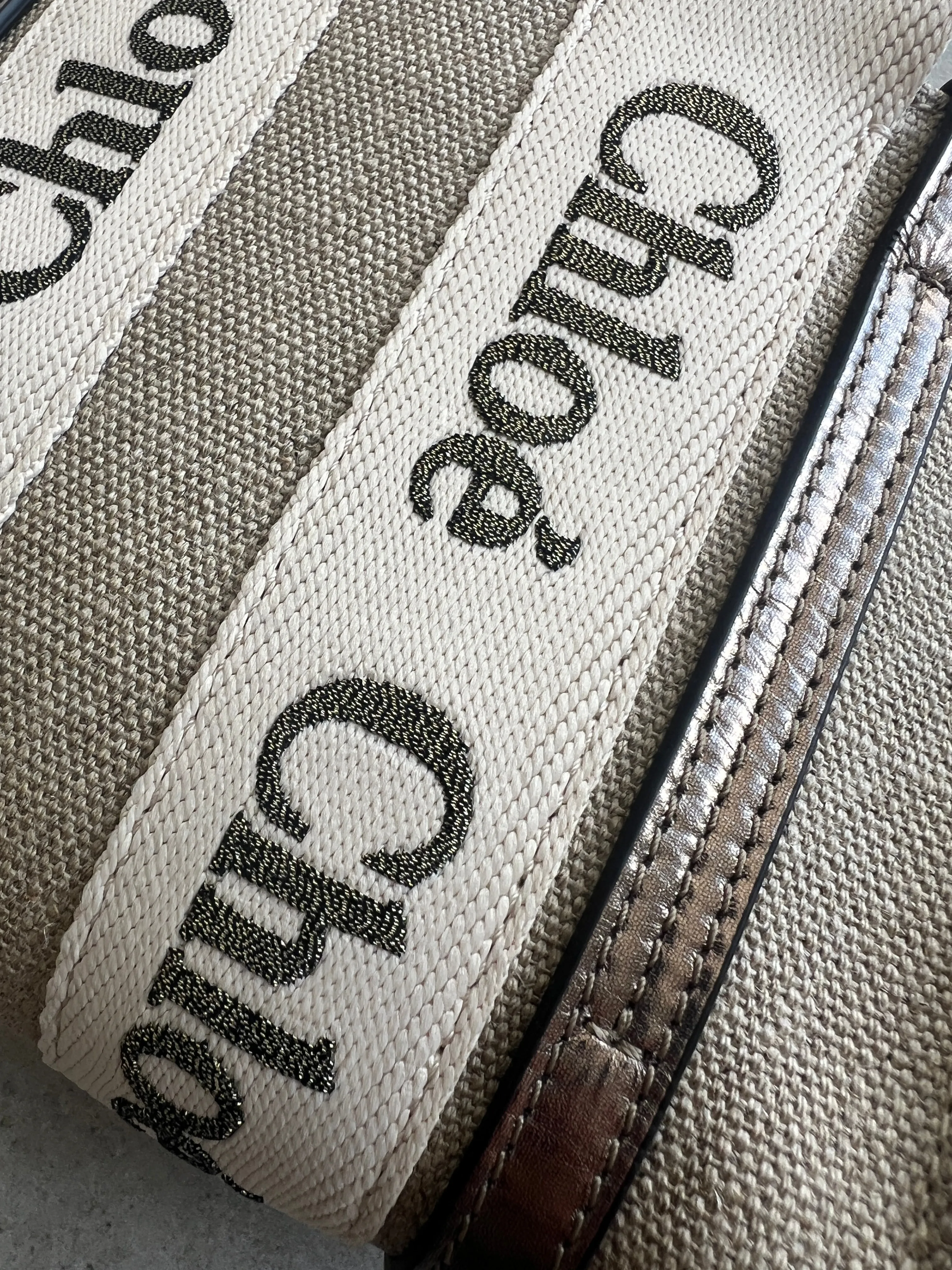 Woody Tote Mini Strap Linen, Metallic Grey