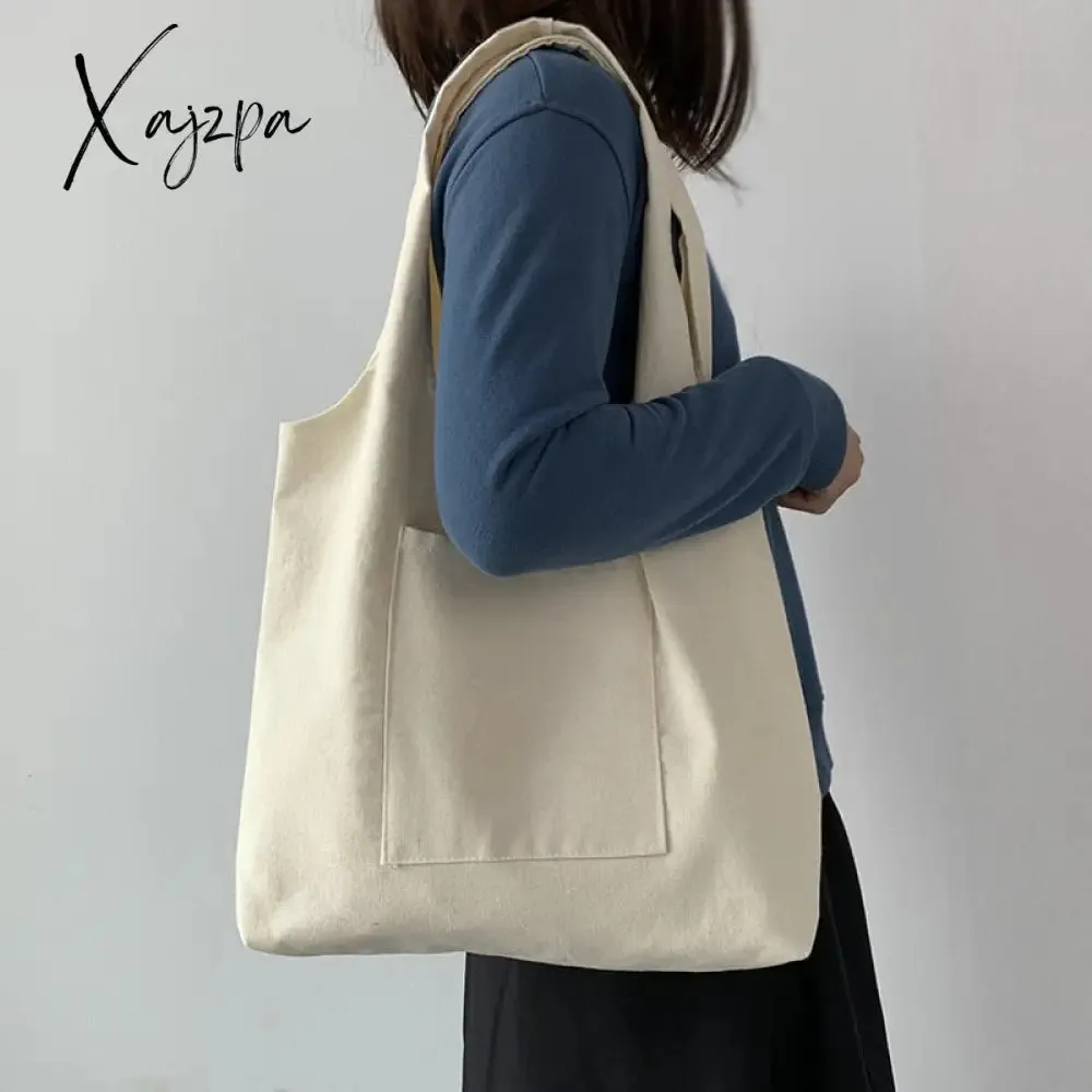 Xajzpa - Blank Canvas Shoulder Bag Female Handbag Reusable Grocery Storage Foldable Casual Totes Eco Friendly Shopping Bags for Women