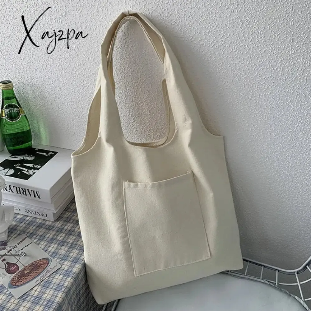 Xajzpa - Blank Canvas Shoulder Bag Female Handbag Reusable Grocery Storage Foldable Casual Totes Eco Friendly Shopping Bags for Women