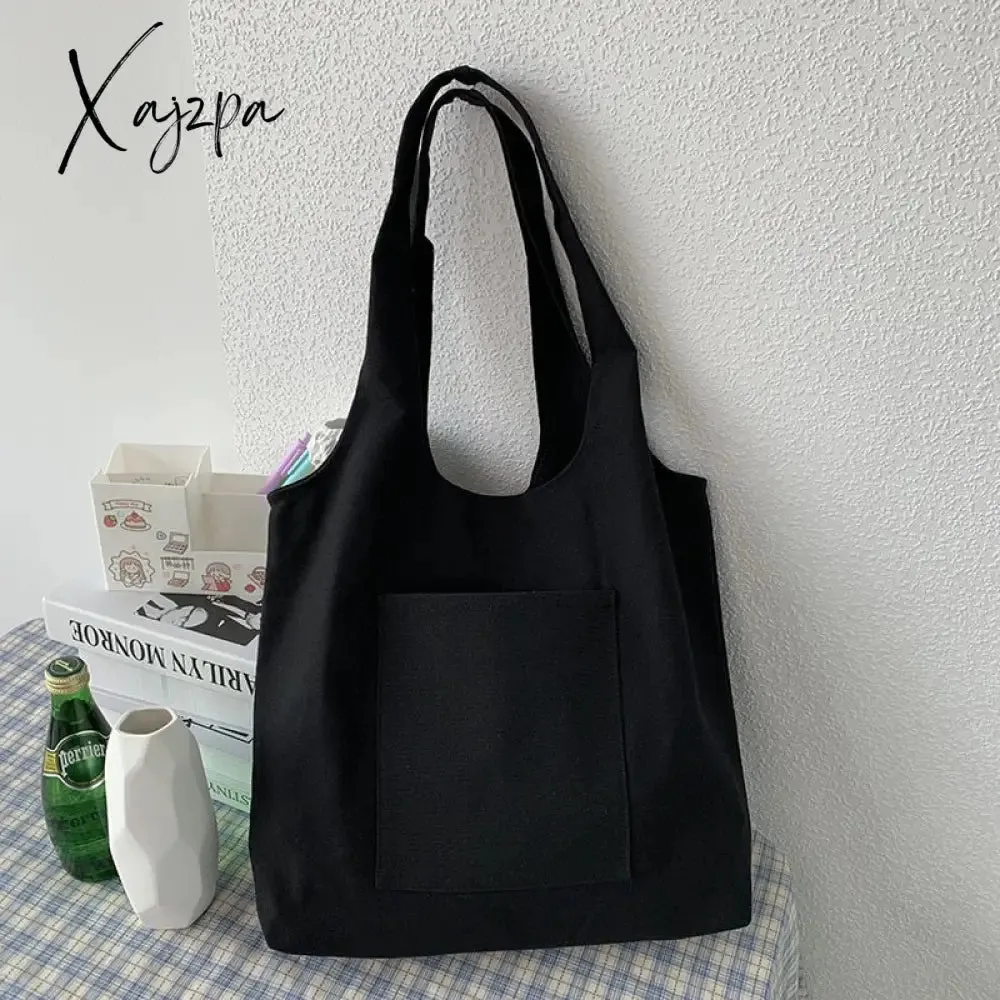 Xajzpa - Blank Canvas Shoulder Bag Female Handbag Reusable Grocery Storage Foldable Casual Totes Eco Friendly Shopping Bags for Women