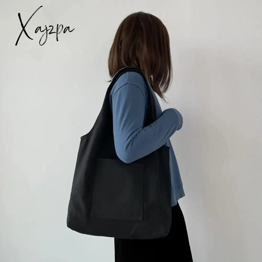 Xajzpa - Blank Canvas Shoulder Bag Female Handbag Reusable Grocery Storage Foldable Casual Totes Eco Friendly Shopping Bags for Women